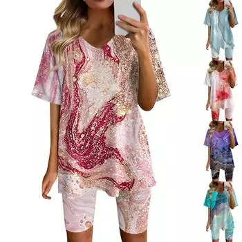 Женская одежда для дома, комплект из двух предметов для женщин, летняя футболка с v-образным вырезом, топы, шорты, спортивный спортивный костюм для тренировок L