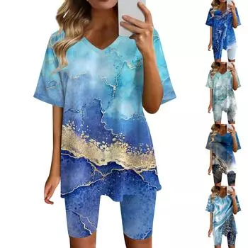 Женская одежда для дома, комплект из двух предметов для женщин, летняя футболка с v-образным вырезом, топы, шорты, спортивный спортивный костюм для тренировок L