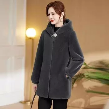 Женская одежда для мам среднего и пожилого возраста, новая шуба из искусственной норки, шуба большого размера, длинный зимний утолщенный свободный плащ M Recommended 80-52.5kg