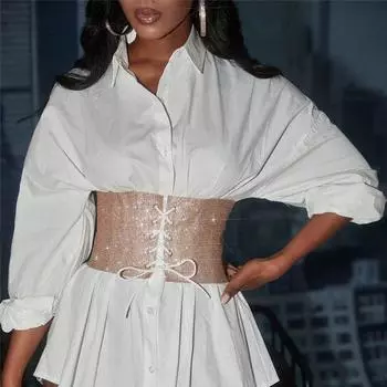 Женская одежда для ночного клуба, новая супер-флеш-ромбовая тонкая шнуровка на талии чёрный