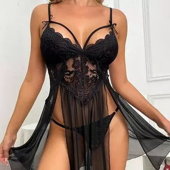 Женская одежда для сна, прозрачная кружевная ночная рубашка, сексуальное женское белье, ночное белье, сетка L белый