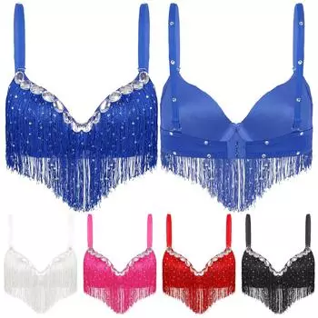 Женская одежда для танца живота для взрослых, Клубная одежда, бюстгальтер пуш-ап, латинский бюстгальтер с блестками, кисточками и стразами, топы, горячая вечеринка, клубный костюм для выступлений One Size белый