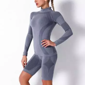 Женская одежда для тренировок в тренажерном зале Nessaj, бесшовный комплект для йоги с высокой талией, спортивные велосипедные шорты с длинным рукавом, укороченный топ для фитнеса, спортивный костюм