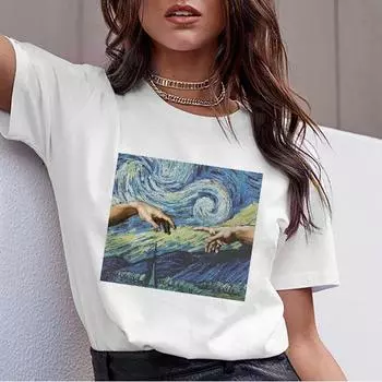 Женская одежда Футболка Femme Harajuku Футболка Funny Touch Starry Night Streetwear Aesthetic Tops M белый