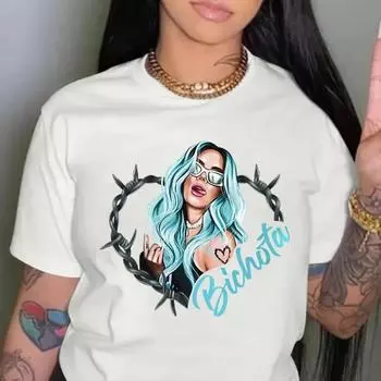 Женская одежда Футболка с круглым вырезом и принтом, повседневный топ с короткими рукавами и заниженными плечами L чёрный