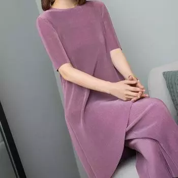Женская одежда из двух предметов, лето 2022 года, женская мода среднего возраста, темпераментные широкие брюки с высокой талией, повседневный костюм для мамы XL светло-фиолетовый