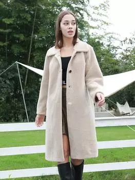 Женская одежда из зернистой плюшевой шерсти, осенне-зимнее теплое пальто из высококачественного искусственного меха L шампанского
