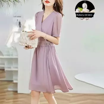 Женская одежда Элегантное шелковое платье бренда, стройнящее фигуру Purple M