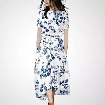 Женская одежда Контрастный цвет Летний Французский Нишевый стиль Юбка А-силуэта Короткий рукав White + Blue and White S