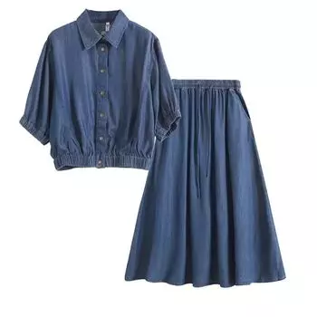 Женская одежда Лацкан Однобортная Тонкая Джинсовая рубашка из тенселя Shirt M. Recommend 50.00 kg-62.50 kg