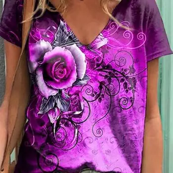 Женская одежда Летние повседневные рубашки с v-образным вырезом и короткими рукавами Топы с принтом бабочек Женские свободные хлопковые футболки больших размеров XS - 8XL XXL синий