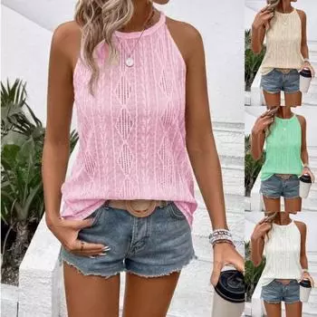 Женская одежда Летний жилет Новая мода Жаккардовый камзол Вязаный жилет Женская рубашка Модная футболка Универсальная рубашка с V-образным вырезом S белый