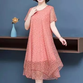 Женская одежда, летняя мода, сетчатое платье нерегулярной формы, миди, элегантное свободное платье с короткими рукавами, женские вечерние платья, Vestidos 4XL красный