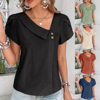 Женская одежда Лето Новый маленький однотонный топ Лето Новый маленький однотонный топ с диагональным воротником S бежевый