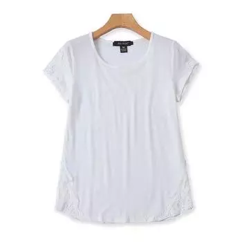 Женская одежда Лоскутный свободный топ с круглым вырезом Футболка с коротким рукавом White M