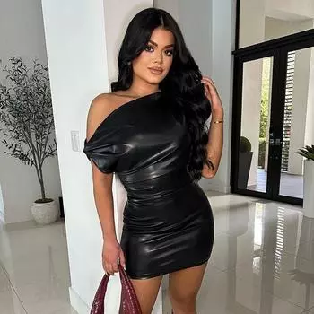 Женская одежда Мода Платье без спины Плиссировка Приталенное Холтер Black S
