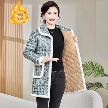 Женская одежда Mom s для осени и зимы, средней и длинной длины для людей среднего и пожилого возраста, флисовая и хлопковая клетчатая одежда с хлопковой подкладкой, топы и куртки. XL (recommended 90-52.5 kg) розовый