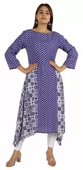 Женская одежда Moomaya с принтом Асимметричная вискоза Курти Вискоза Высокая Низкая повседневная Курта 3XL фиолетовый