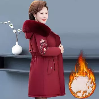 Женская одежда на хлопковой подкладке, утепленные пальто средней длины, зимняя куртка больших размеров, зимняя одежда для мам, стеганые куртки, теплая парка XXXXXL чёрный