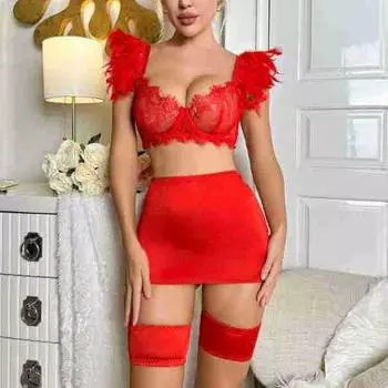 Женская одежда новая сексуальная юбка из перьев полый секс костюм S