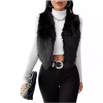 Женская одежда, новинка осень-зима искусственный мех лисы жилет с V-образным вырезом куртка жилет S чёрный