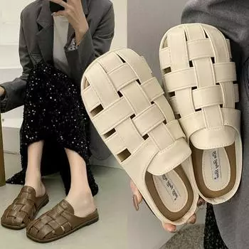 Женская одежда, новые весенне-летние винтажные ажурные модные тапочки 35 чёрный