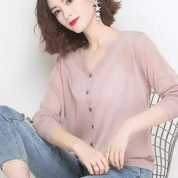 Женская одежда, однотонные, простые, с v-образным вырезом, элегантные, модные, на пуговицах, свободные, весна-лето, темпераментные, удобные повседневные блузки S абрикосовый