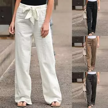 Женская одежда, однотонные свободные брюки большого размера на шнуровке, широкие брюки с эластичной резинкой на талии S белый