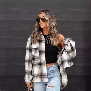 Женская одежда Осень и зима Ретро стиль кардиган клетчатая шерстяная куртка для женщин S