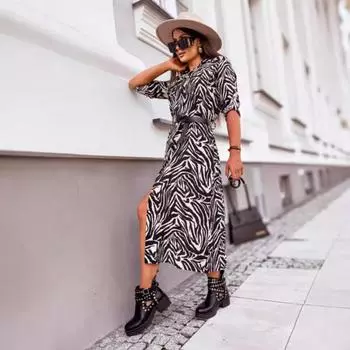 Женская одежда осень новая рубашка с леопардовым принтом среднее и длинное платье S