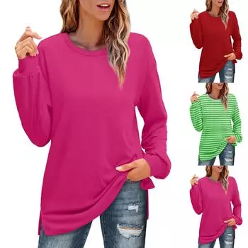 Женская одежда Осень ЗимаКруглый вырез Длинный рукав Большой свободный плюшевый утолщенный свитер Топ L чёрный