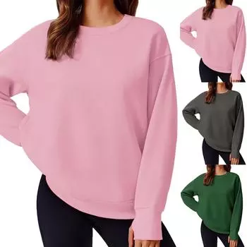 Женская одежда Осень ЗимаКруглый вырез Длинный рукав Большой свободный плюшевый утолщенный топ XS белый