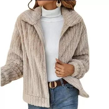 Женская одежда, осенне-зимнее пальто, толстый теплый бархатный кардиган в полоску с лацканами, короткая куртка S темно-синий