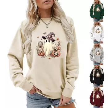 Женская одежда, осенне-зимний Хэллоуин, круглый вырез, длинный рукав, большой свободный плюшевый утолщенный свитер, топ M чёрный