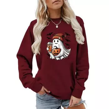 Женская одежда, осенне-зимний Хэллоуин, круглый вырез, длинный рукав, большой свободный плюшевый утолщенный свитер, топ XXL красный