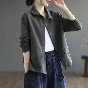 Женская одежда Осенняя простота Универсальная рубашка с пуговицами и кукольным вырезом с длинным рукавом Однотонная рубашка для поездок на работу XXL чёрный