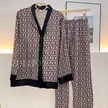 Женская одежда Пижамы с длинными рукавами для девочек и платья с воротником для дома Летняя печать Имитация шелка Удобная домашняя одежда XXL чёрный