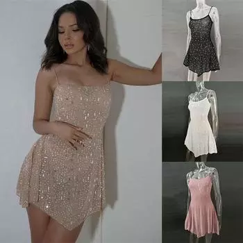 Женская одежда Платье Spicy girl с ромбовидной каймой Нестандартное платье Короткое платье Полупрозрачное платье-слинг Вечеринка S