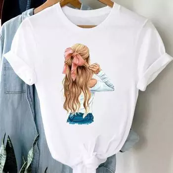 Женская одежда, повседневная футболка с принтом, милая летняя модная футболка с акварелью для девочек, женская футболка с коротким рукавом и графическим рисунком S