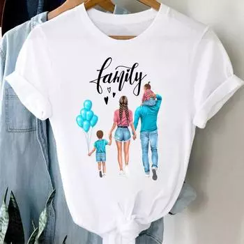 Женская одежда, повседневная футболка с принтом, милый семейный тренд, летняя мода 90-х годов, футболка для мамы и матери, женская футболка с коротким рукавом и рисунком S