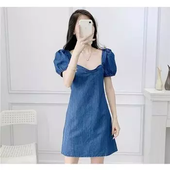 Женская одежда Ретро Сексуальное Приталенное Молодежное Джинсовое Платье Denim Blue XS