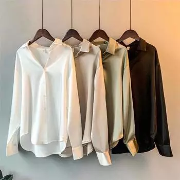 Женская одежда Рубашка больших размеров Винтажная блузка Женская верхняя рубашка Женская прозрачная шелковая рубашка S