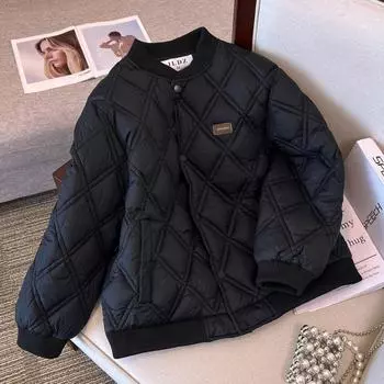 Женская одежда с хлопковой подкладкой и мелким ромбом. Новые модели одежды с хлопковой подкладкой в Гонконге, легкие куртки с хлопковой подкладкой, короткие куртки. S хаки