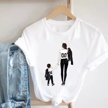 Женская одежда с коротким рукавом, повседневная футболка с принтом сына, летняя модная футболка, милая мама, мама, леди, женская футболка с рисунком S