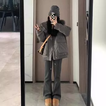 Женская одежда с розовым меховым воротником и хлопковой подкладкой на зиму 2024 года, новый утолщенный дизайн, свободный инструментальный пирог, чтобы преодолеть куртку с хлопковой подкладкой S