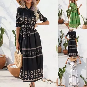 Женская одежда с рукавом до локтя, летнее мягкое платье в национальном стиле с принтом S белый