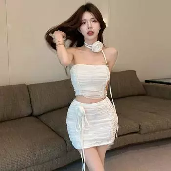 Женская одежда сексуальные красотки темперамент плиссированный топ-труба короткая юбка комплект из двух частей S