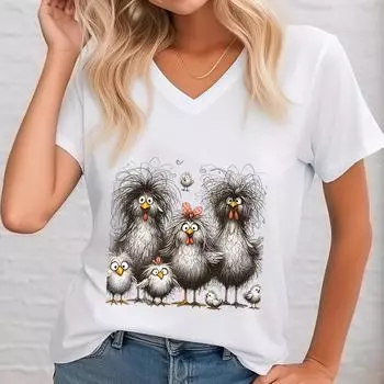 Женская одежда Смешная курица V-образный вырез 3D принт женская футболка Милая мультяшная футболка для любителей животных Повседневные топы Распродажа женской одежды S