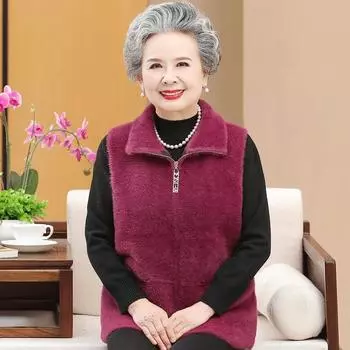 Женская одежда среднего и пожилого возраста, жилет из норкового пуха, осенний наряд, бабушкин жилет, куртка, стильная мама, весенне-осенний наряд, топ с плечами 3XL
