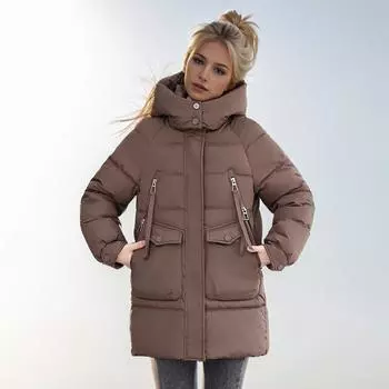 Женская одежда средней и длинной длины на хлопковой подкладке Зимняя куртка Свободная куртка на хлопковой подкладке С капюшоном и утолщенным пухом Одежда на хлопковой подкладке Для женщин M бордовый